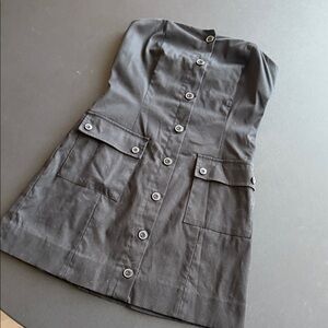 Strapless Black Button-Front Dress